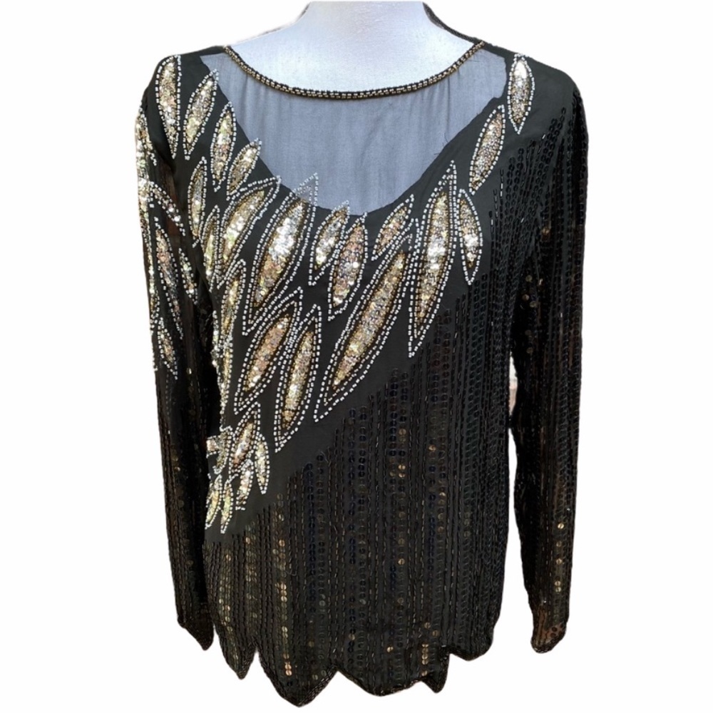 24. Vintage 80’s Black Beaded Silk Top